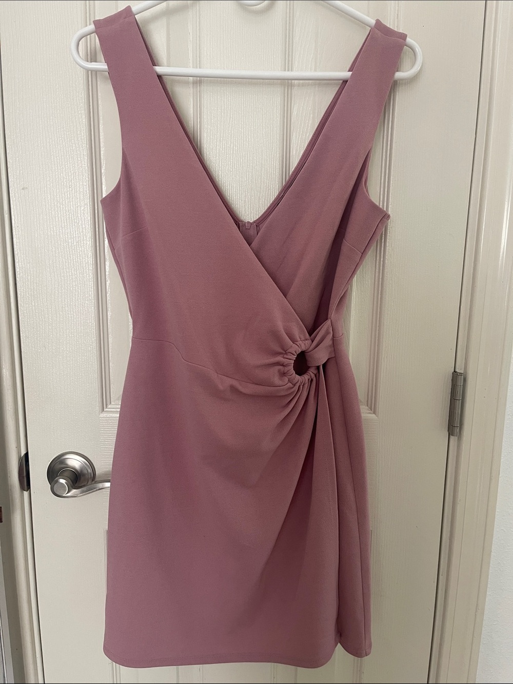 Speechless Dusty Mauve V-Neck Mini Dress with Ring Detail
